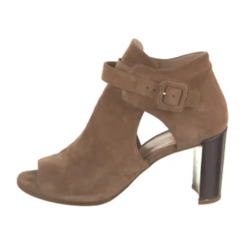 Stuart Weitzman Suede Peep-Toe Bootie - image 1